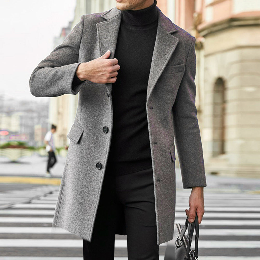 Elegant wool coat for men with a classic collar and hidden buttons Amarae