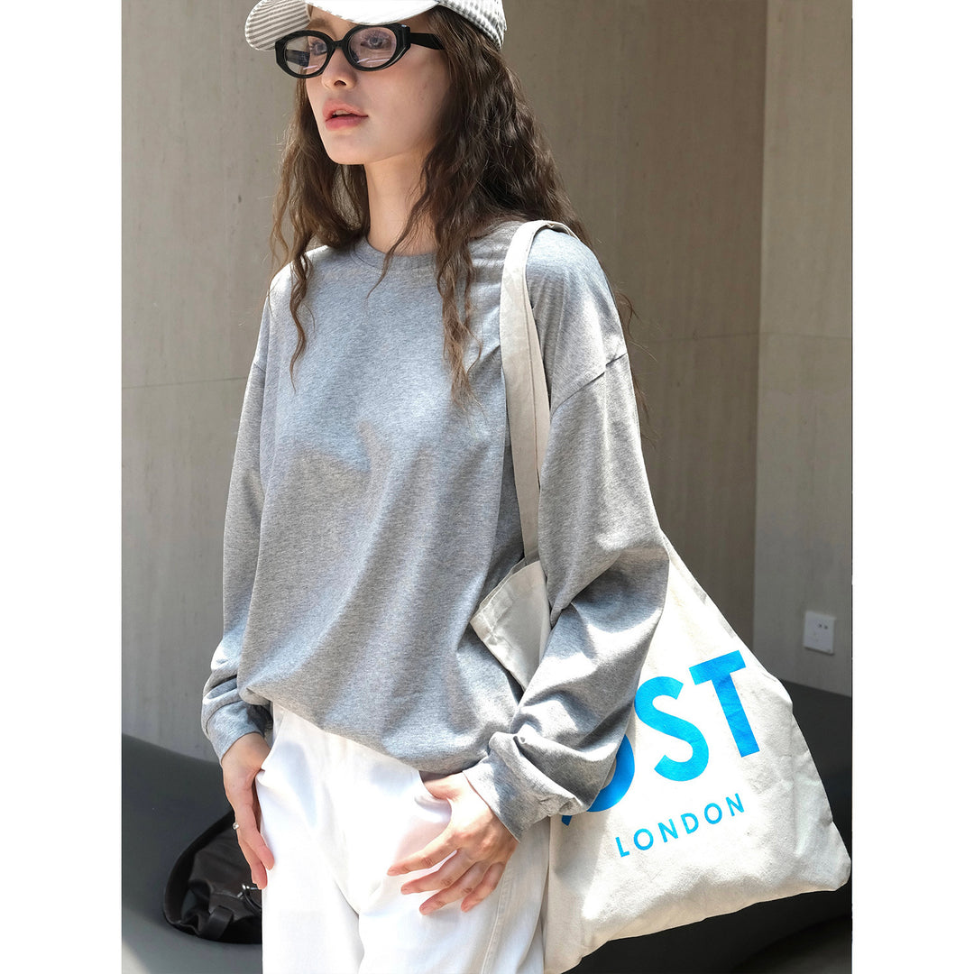Women's Lightweight Relax Sweatshirt made of Cotton Jersey with Dropped Shoulder and Rounded Hem