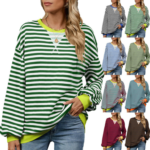 Casual women's sweatshirt with a trendy striped pattern and wide-cut sleeves Amarae