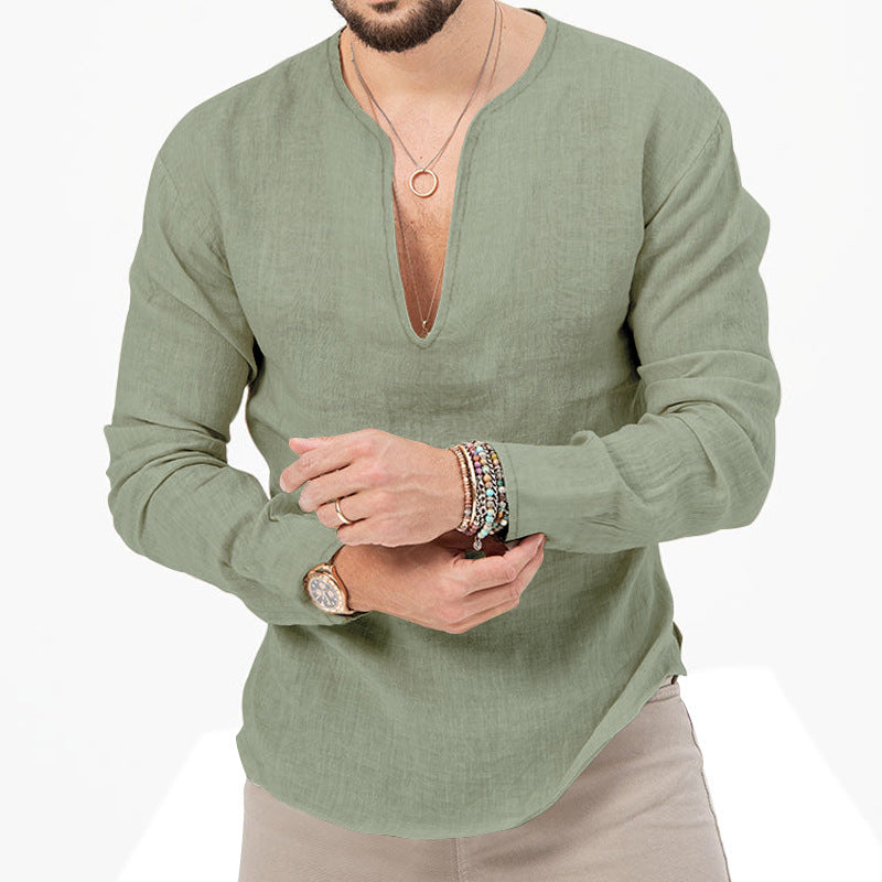 Light linen shirt for men with deep V-neck Lune London