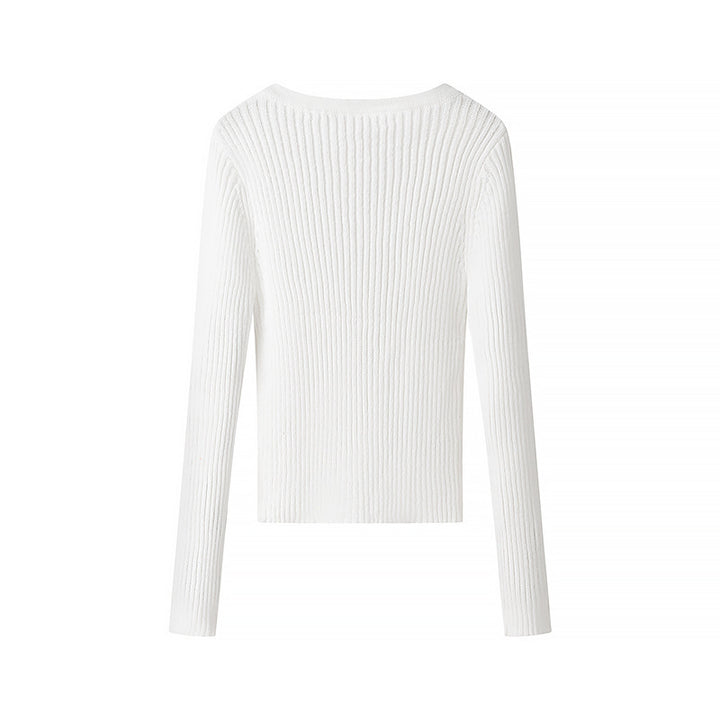 T-shirt à manches longues en ribbed pour femmes avec patte de boutonnage Chic & Stil