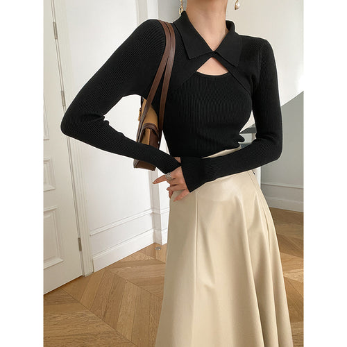 Ladies fashionable long sleeve shirt with refined neck Chic & Stil