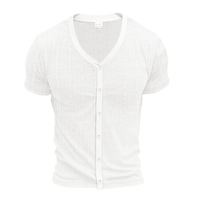 Short casual short-sleeved shirt for men with button placket and textured design Lune London