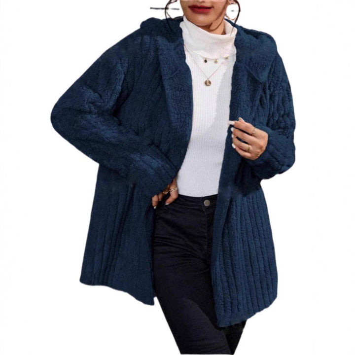 Ladies soft fleece jacket with hood and textured design Lune London