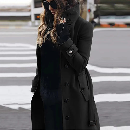 Ladies Elegant high collar coat with practical pockets Amarae