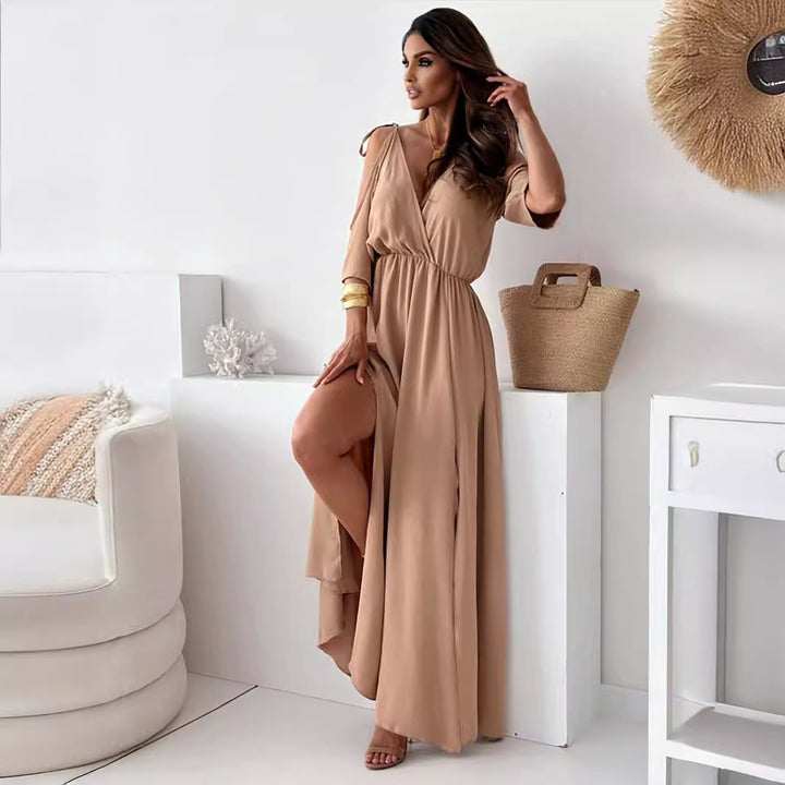 Elegant maxi dress for women with deep V-neck and slit Lune London