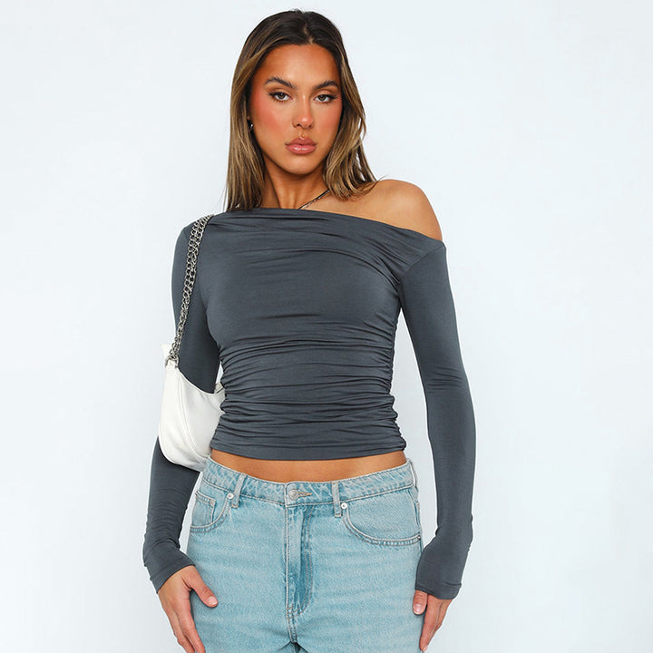 Women's off-the-shoulder ruched cropped long sleeve made of stretchy jersey Amarae