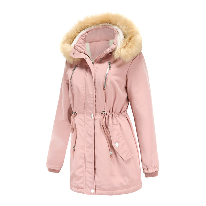 Veste de plein air pour femmes à la mode avec col en fausse fourrure amovible et cordon de taille élastique Lune London