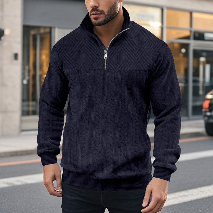 Men's knitted sweater with zipper and modern cable design Lune London