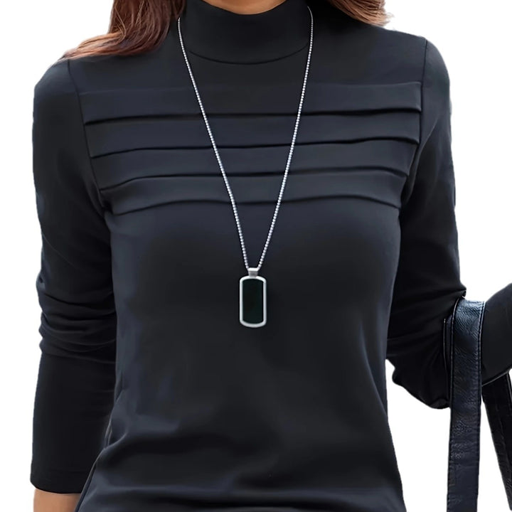 Long-sleeve women's t-shirt with an elegant high collar and fashionable pleats Lune London