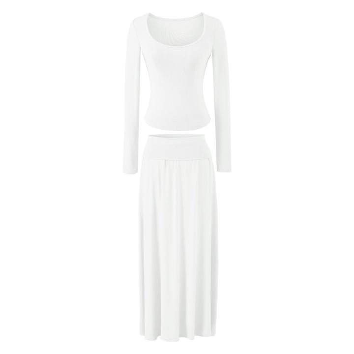 Women's two-piece lounge set made of stretch modal with fitted long-sleeve top and maxi skirt Amarae