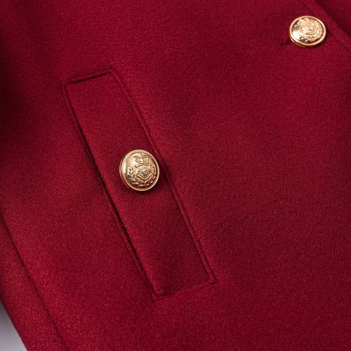 Women’s short jacket in boxy cut with round neck and gold decorative buttons Amarae