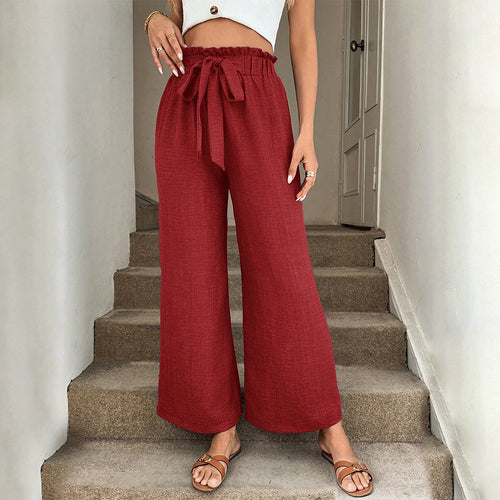 Pantalons en tissu large décontractés pour femmes avec taille élastique et ceinture à nouer Chic & Stil