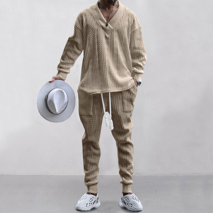 Men's knitted suit with V-neck and drawstring Lune London