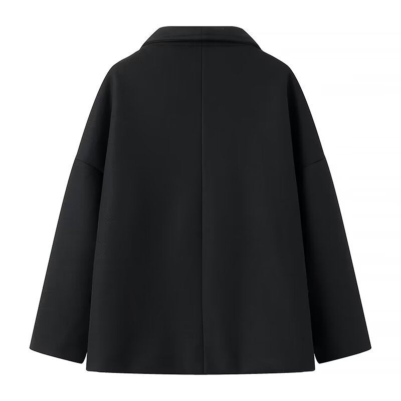 Women Oversize Short Coat in Boxy Peacoat Style with Wide Lapels and Double Breasted Amarae