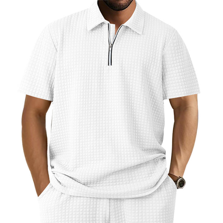 Short sleeve men's polo with modern zipper closure and structured design Lune London