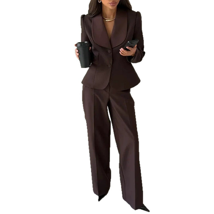 Women's Tailored Blazer with Oversized Shawl Collar and High-Waisted Wide Leg Pants Amarae