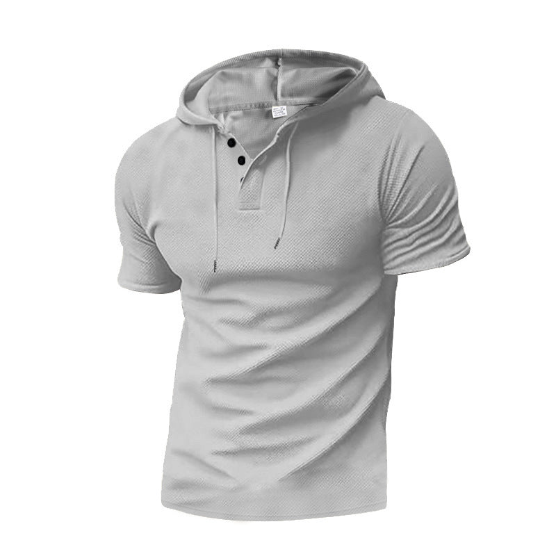 Men's Short Sleeve Hoodie Shirt with Stylish Henley Neckline Lune London