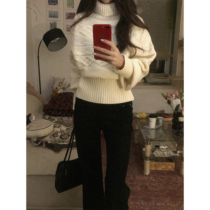 Pull en tricot surdimensionné pour femmes avec col montant et design texturé Chic & Stil