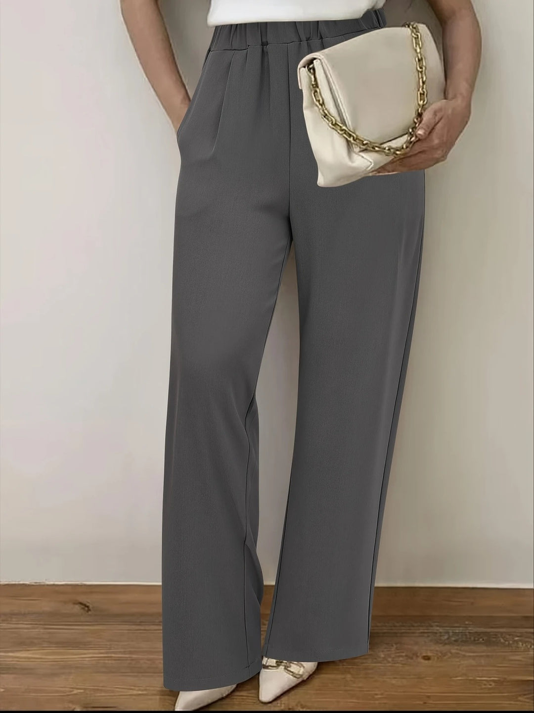 Wide-waisted fabric pants for women with elegant elastic belt Lune London
