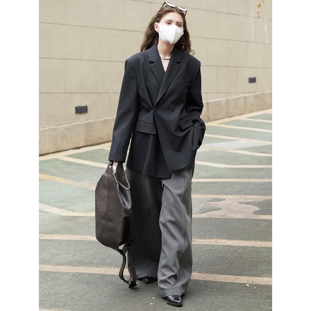 Women's Boxy Blazer with Extended Back and Concealed Single-Button Front Amarae
