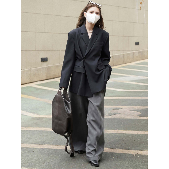 Women's Boxy Blazer with Extended Back and Concealed Single-Button Front Amarae