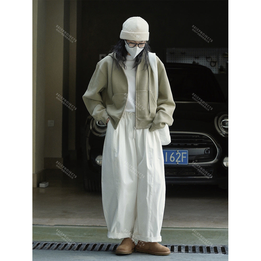 Women short cut hooded zip jacket with dropped shoulder and kangaroo pockets Amarae