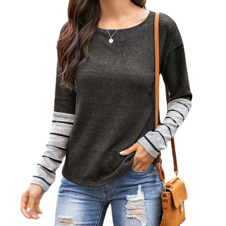 Lune London women's long t-shirt with casual sleeves and striped sleeves