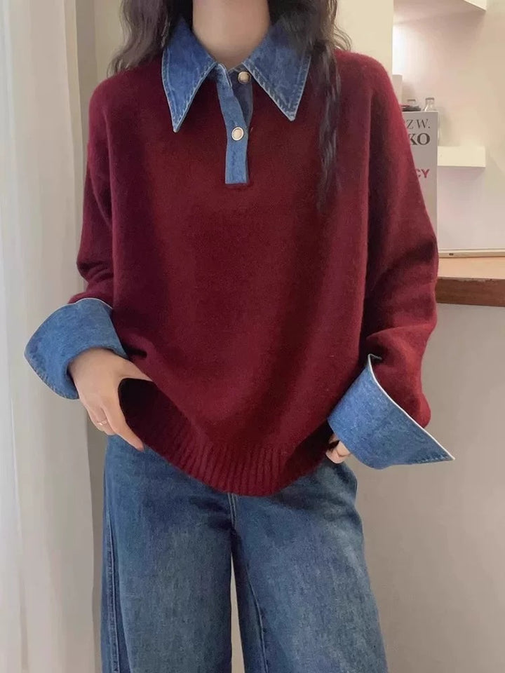 Pull femme avec un col de chemise tendance et un matériau doux Chic & Stil