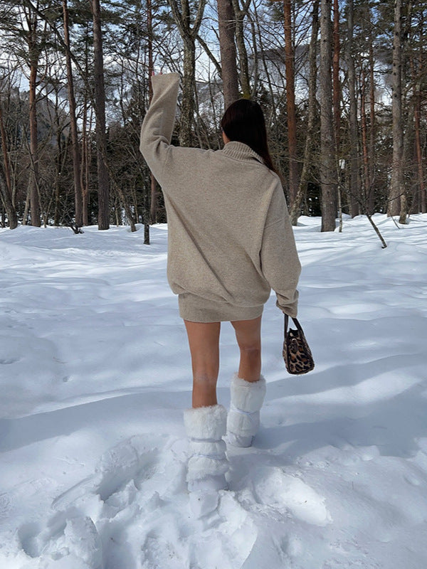 Oversized knitted sweater for women with high collar Lune London