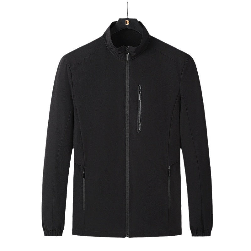 Men's Lightweight Softshell Jacket with Stand-Up Collar, Wind and Water-Repellent Surface, and Zipper Pockets Amarae