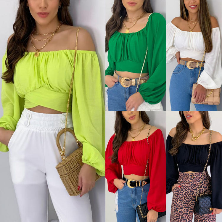 Ladies Off-Shoulder Bell Sleeve Crop Top Lune London