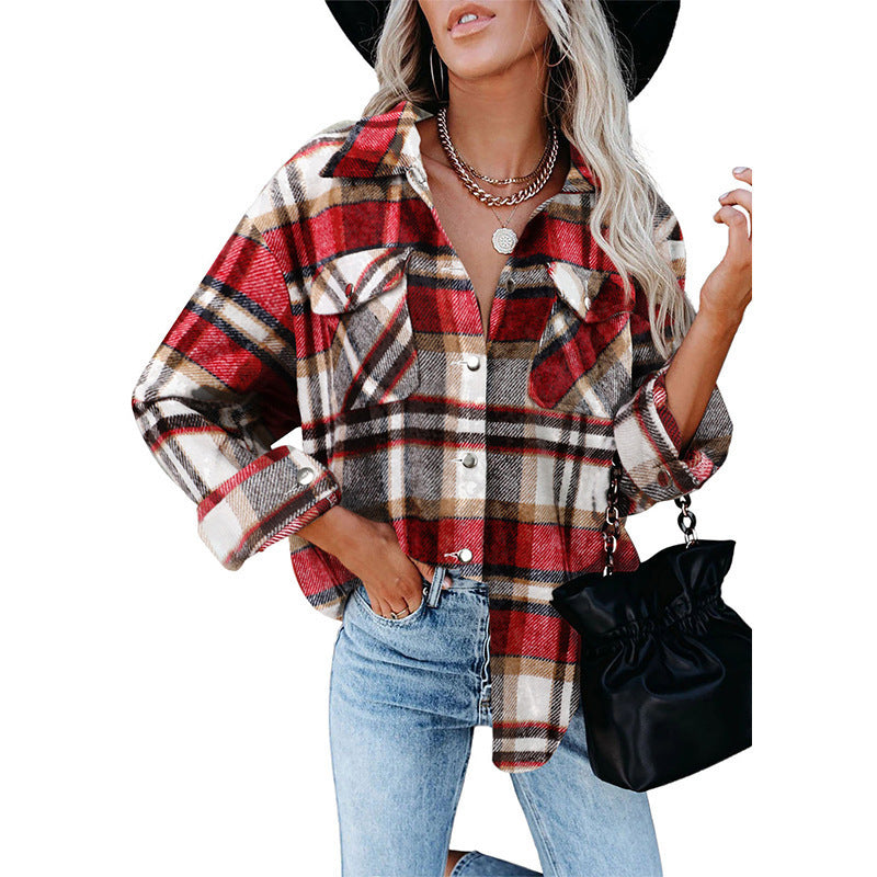 Oversized flannel blouse for women with checkered pattern and button details Lune London