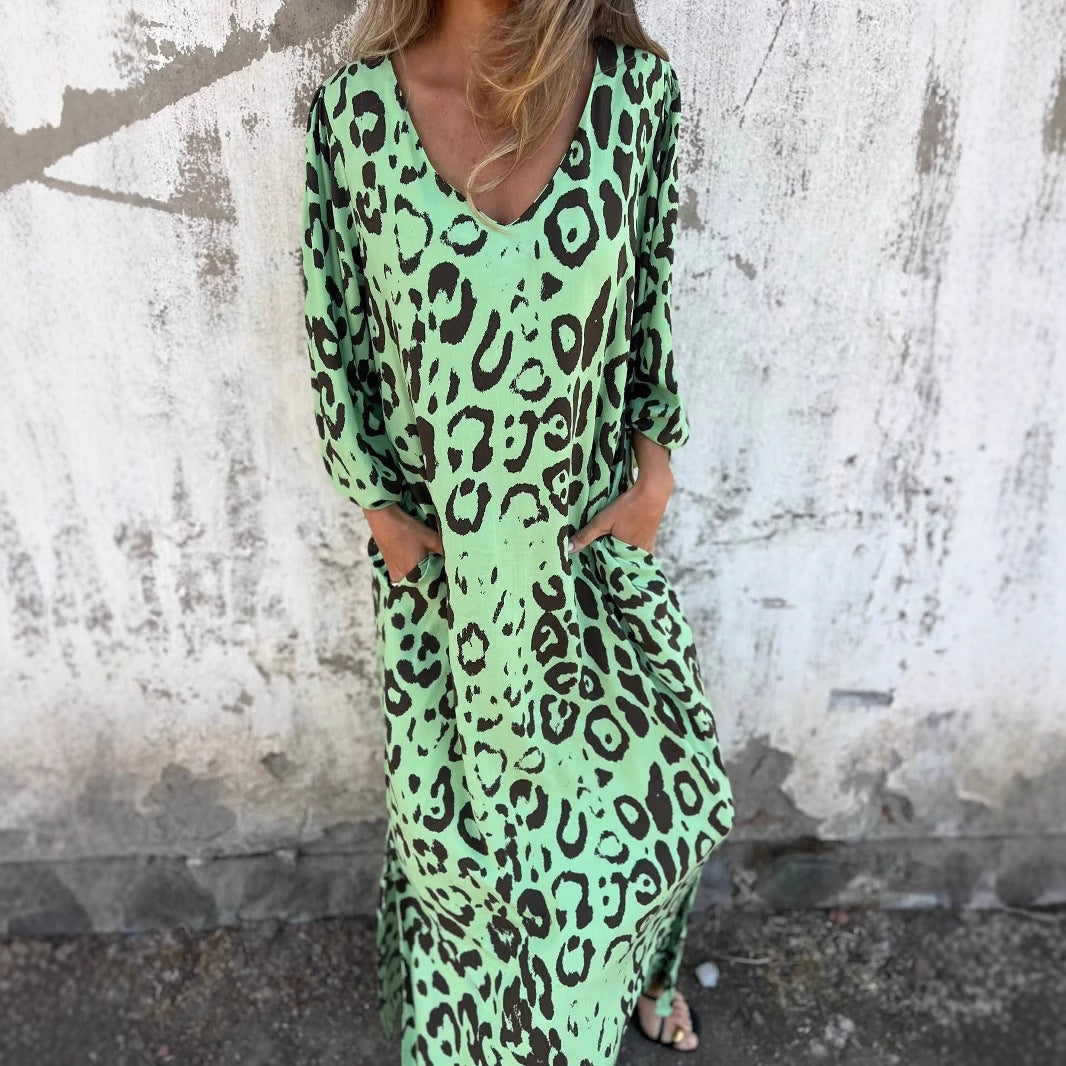 Maxi dress for women with deep V neckline and side pockets Lune London