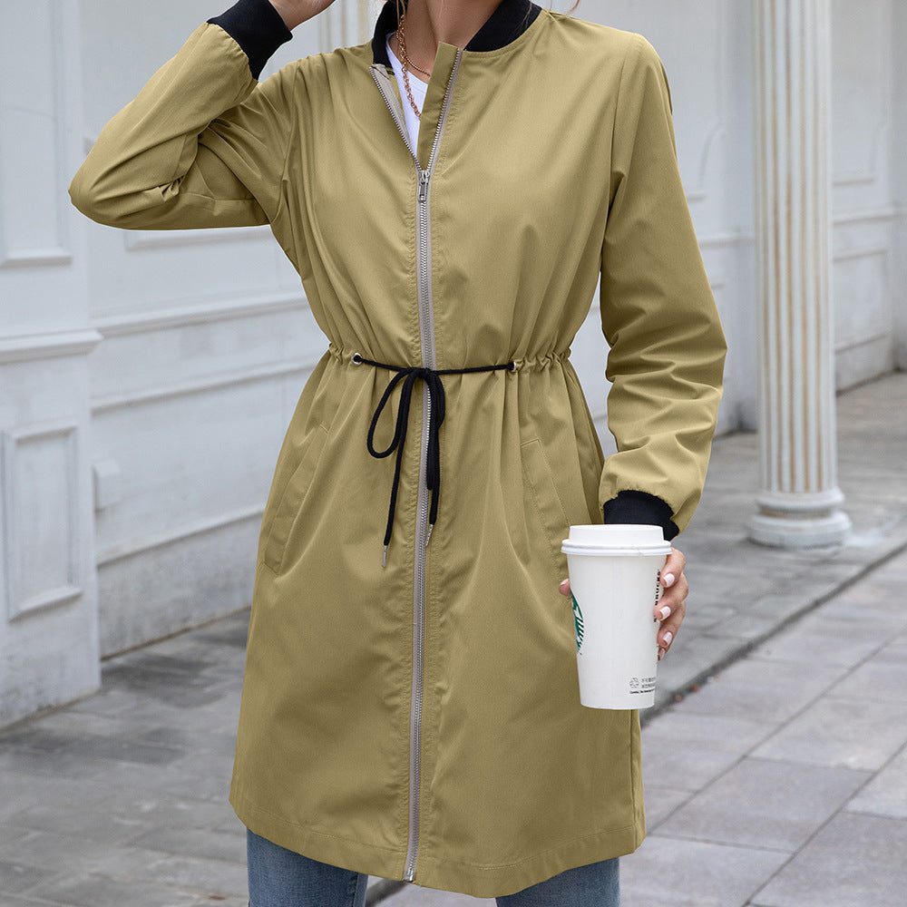 Ladies functional transition jacket with drawstring waist and practical pockets Lune London