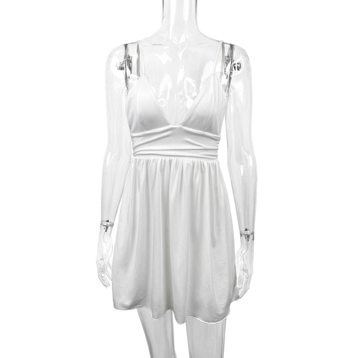 Women's Summery V-Neck Dress with Adjustable Spaghetti Straps and Elastic Waist Lune London