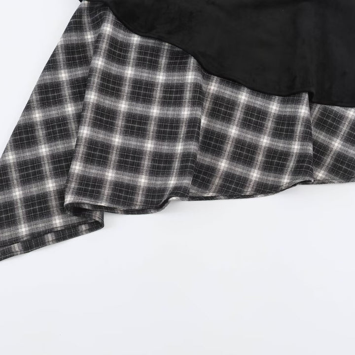 Women's asymmetrical layered skirt with faux leather overlay and checked chiffon ruffle Amarae