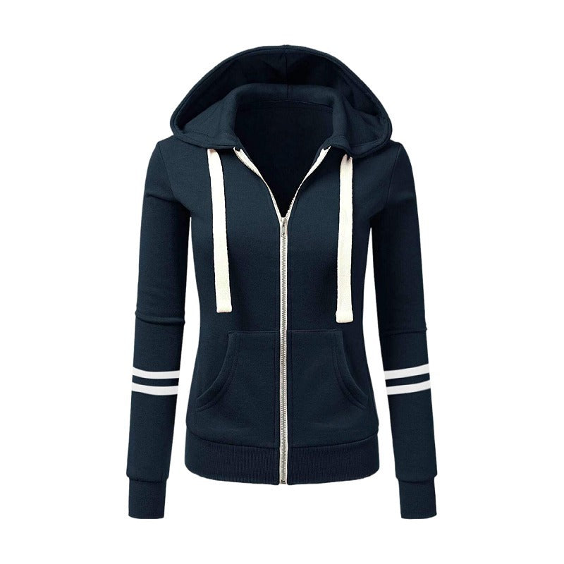 Women's hoodie jacket with zipper, kangaroo pocket and contrast stripes Amarae