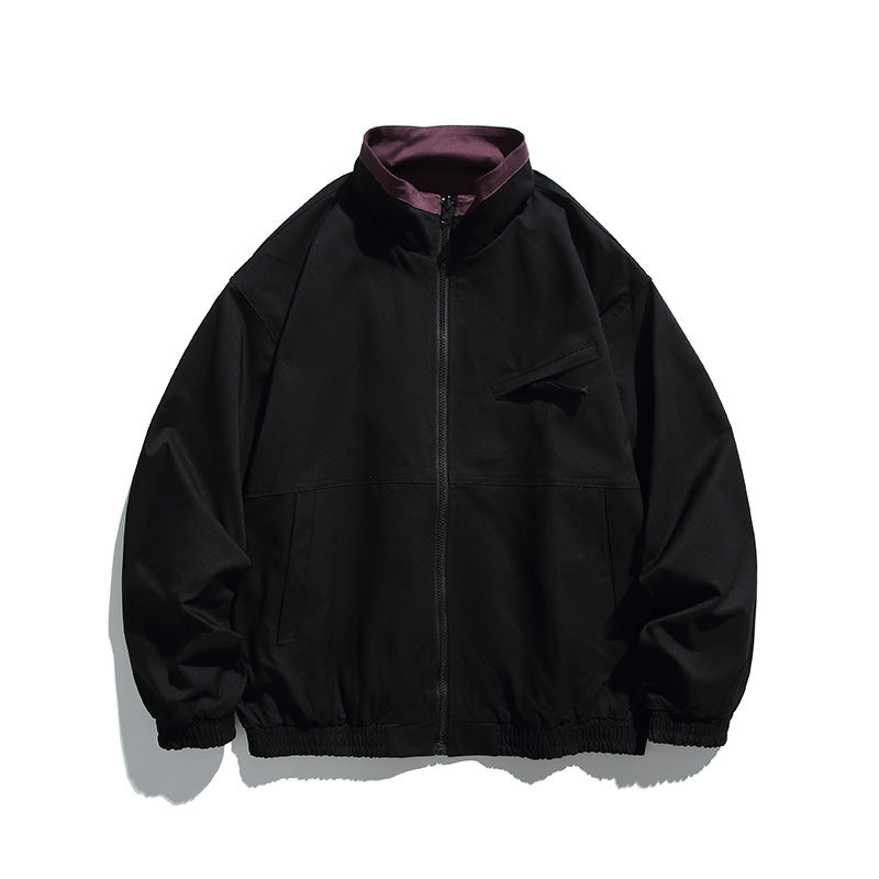Unisex Boxy transitional jacket made of technical cotton blend with stand-up collar, front zipper, and concealed chest flap Amarae