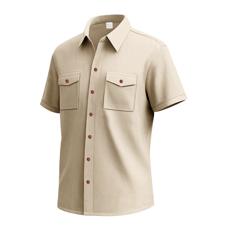 Short sleeve shirt for men with a practical striped pattern and two chest pockets Amarae