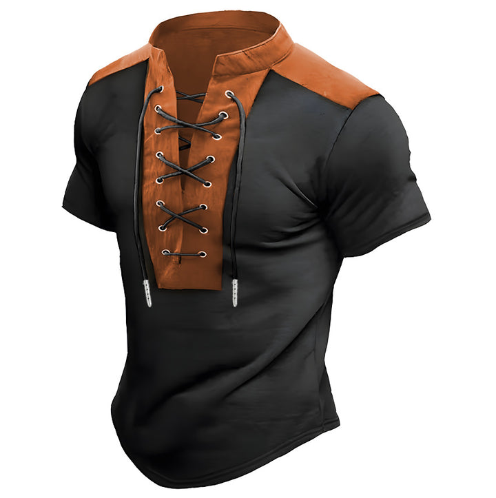 Men Leisure Short Sleeve Lace-Up Top Amarae
