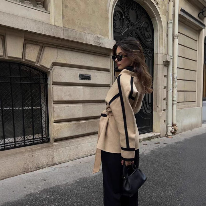 Fashion oversized coat for women with belt and graphic contrasts Lune London