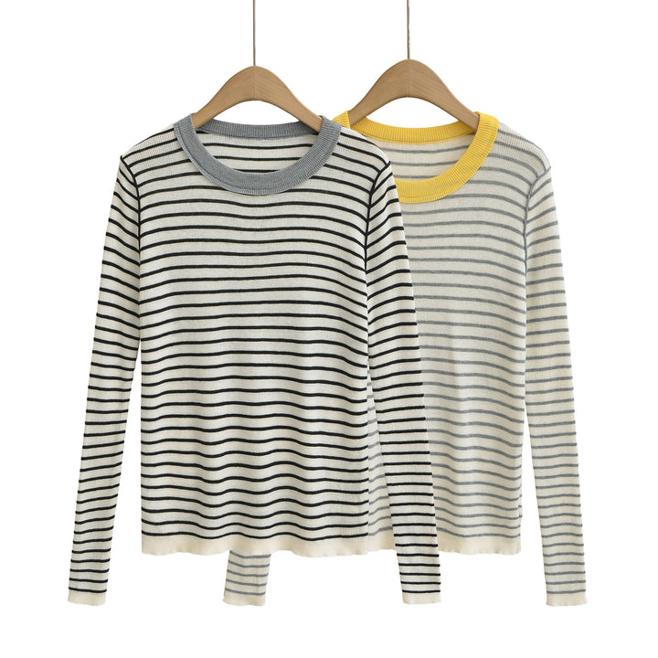 Long sleeve striped pullover for women with round neck Lune London