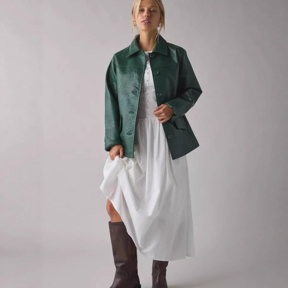 Veste en cuir métallique pour femmes avec poches pratiques et coupe moderne Chic & Stil