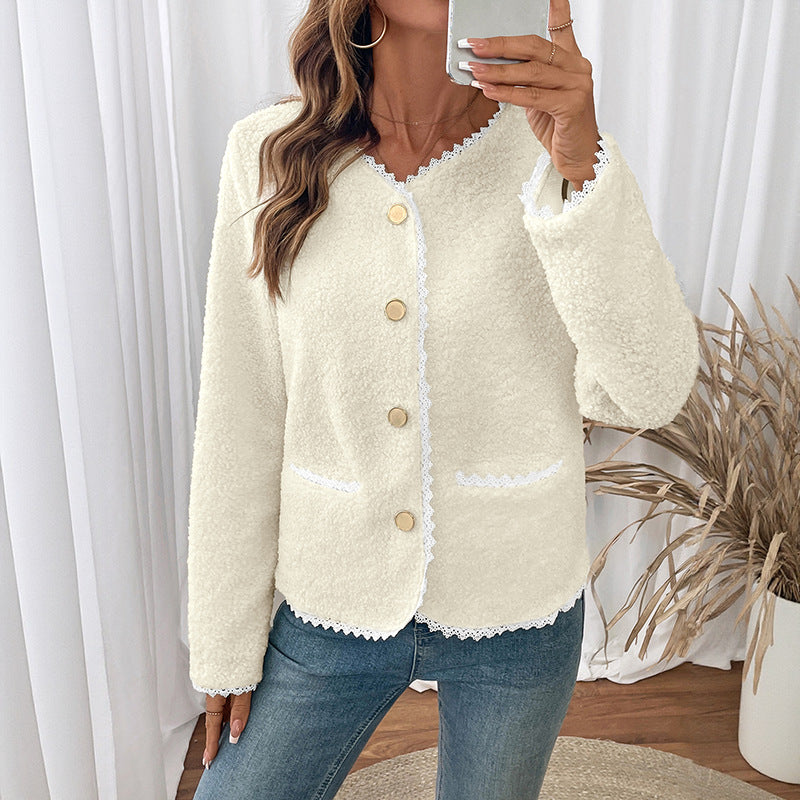 Soft teddy jacket for women with lace decoration Lune London