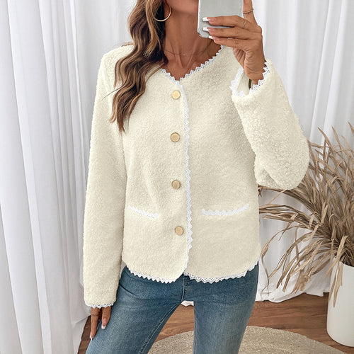 Soft teddy jacket for women with lace decoration Amarae