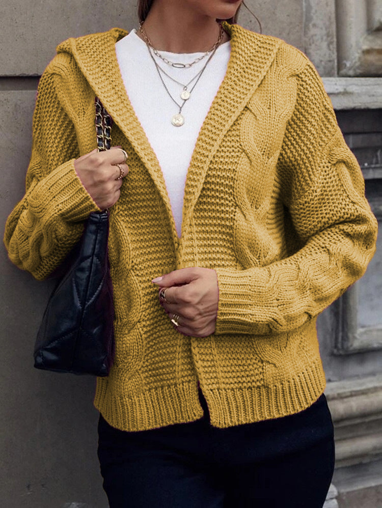 Women's knitted jacket with hood and decorative cable pattern Lune London