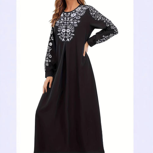 Maxi dress for women with artistic embroidery and elegant long sleeves Amarae