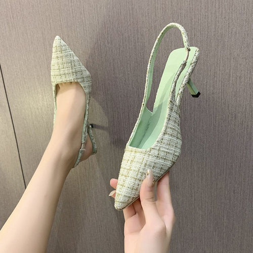 Women's Slingback Pumps with Elegant Fabric Mix and Fashionable Heel Chic und Stil