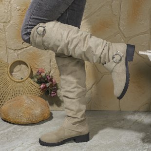 Ladies Over-The-Knee Boots Made Of Soft Suede with Decorative Buckle Detail Lune London